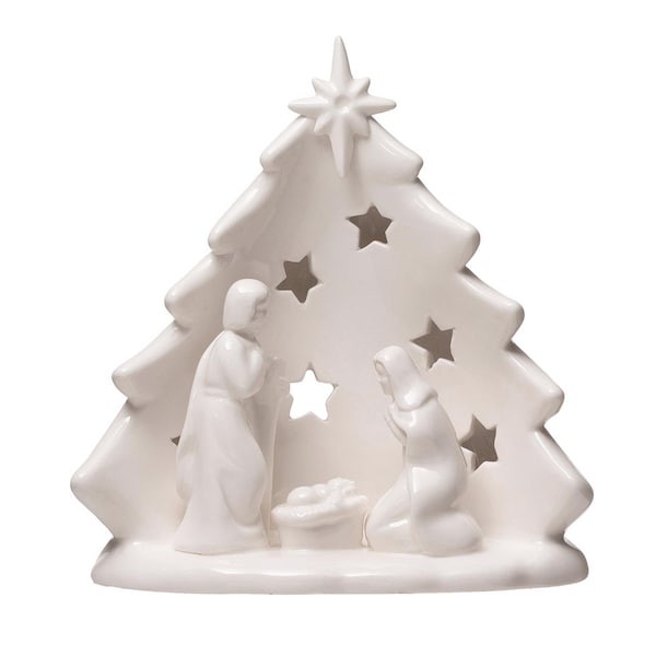 Creative Co-Op White Holy Family with Tree & Cut-Outs Table Decor 6 in. XM7833 - main