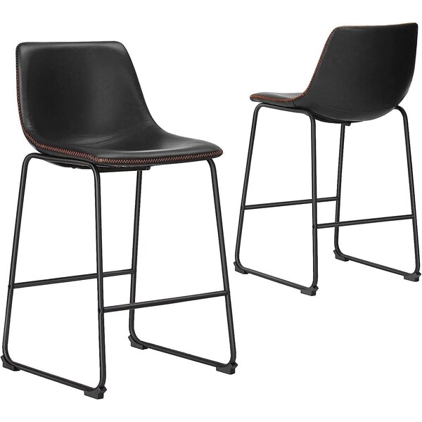 Simple Deluxe Counter Height Chairs Set of 2, 26 Inch Seat Height Island Stools with Back, Faux Leather Counter S 3A88CHAIR6013BLK02 - main