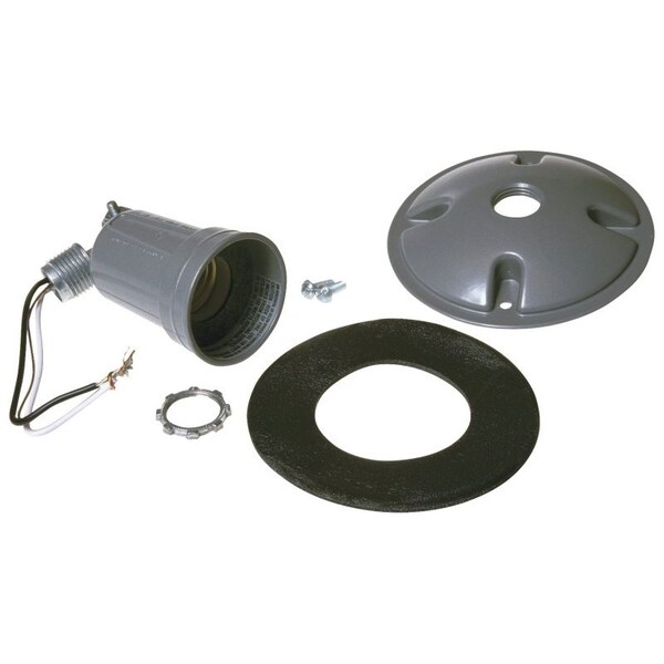 Hubbell Cover, 3-21/64 in L, 4-1/8 in W, Round, Metal, Gray, Powder-Coated 5624-0 - main