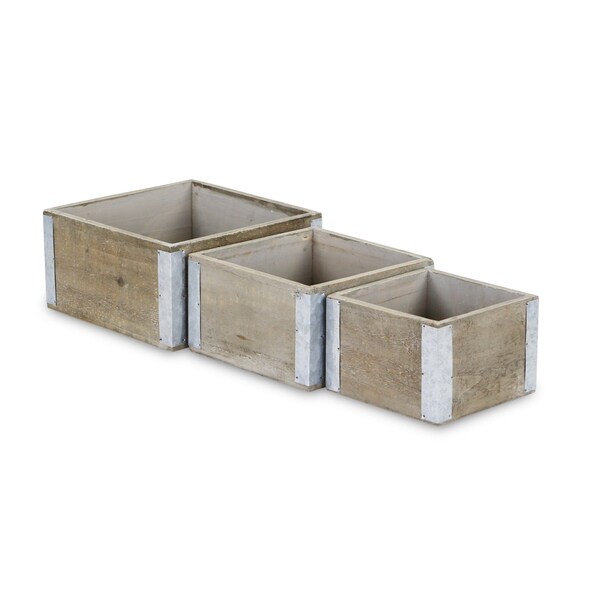 Homeroots Set of Three Brown Solid Wood And Metal Crate, 3PK 487704 - main