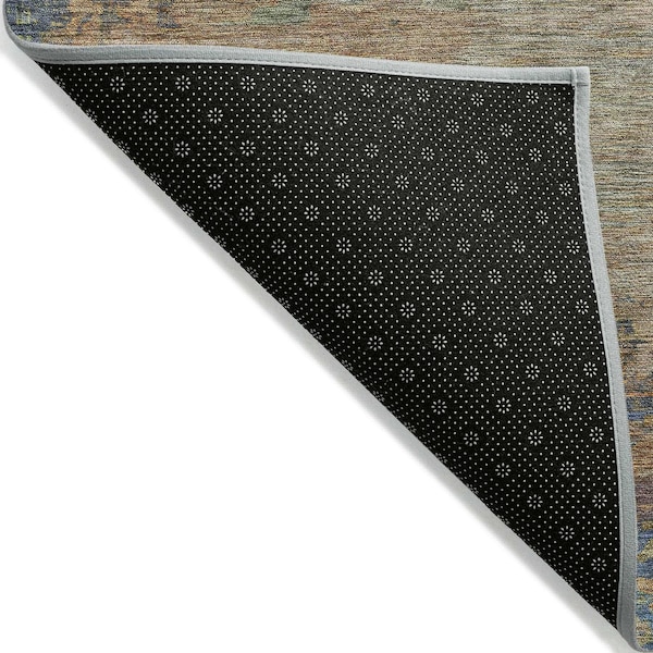 Homeroots 3' X 5' Denim Blue Beige And Copper Abstract Washable Indoor Outdoor Area Rug 630729 - main