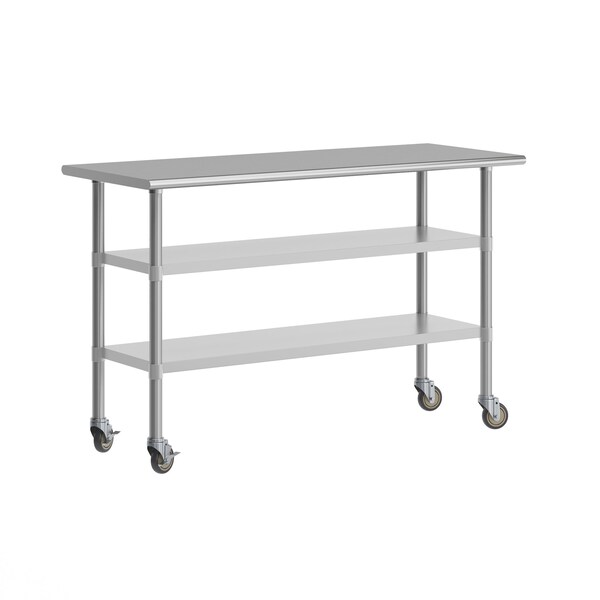 Flash Furniture Reese SS Work Table 24in. x 60in. w/2 Undershelves and 4 Casters, Heavy Duty Food Prep Worktable NH-WT-GU-2460-CAS-GG - main