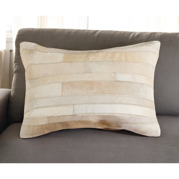 Homeroots 12" X 20" Natural Patchwork Cowhide Lumbar Throw Pillow 544625 - main