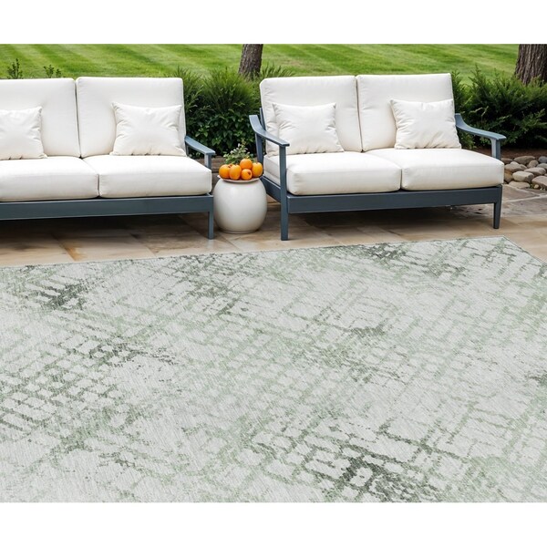 Homeroots 9' X 12' Artichoke Green And Ivory Geometric Washable Indoor Outdoor Area Rug 588266 - main