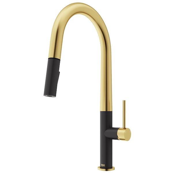 Vigo Greenwich Single-Handle Pull-Down Sprayer Kitchen Faucet in Matte Brushed Gold and Matte Black VG02029MBMGG - main
