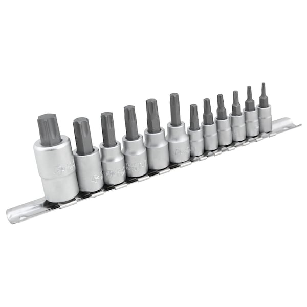Performance Tool 12 pc. Star Bit Socket Set, Hardened Steel, Storage Rail W1335 - main