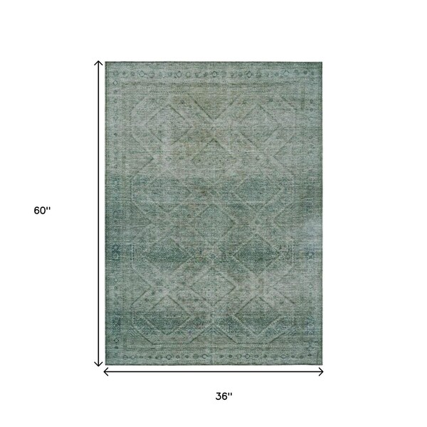 Homeroots 3' X 5' Teal Blue And Ivory Geometric Washable Indoor Outdoor Area Rug 630513 - main