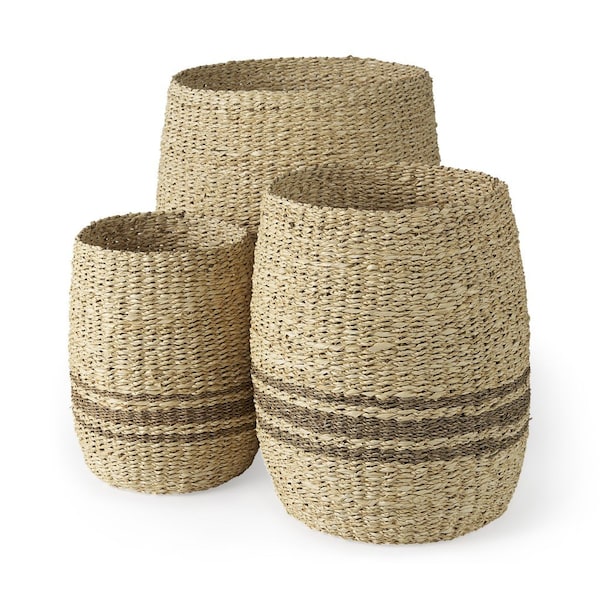 Homeroots Set of Three Natural And Brown Wicker Basket, 3PK 392154 - main