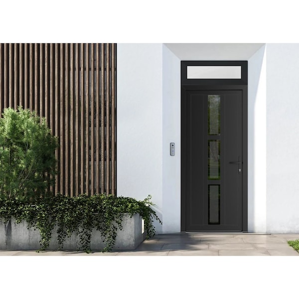 Vdomdoors Front Exterior Prehung Metal-Plastic Door Frosted Glass / MANUX 8112 Matte Black / Office Commercia MANUX8112EXD-BLK-W32xH80+12-LH-I - main