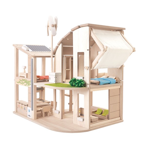 Plantoys Green Wooden Dollhouse With Furniture 7156 - main