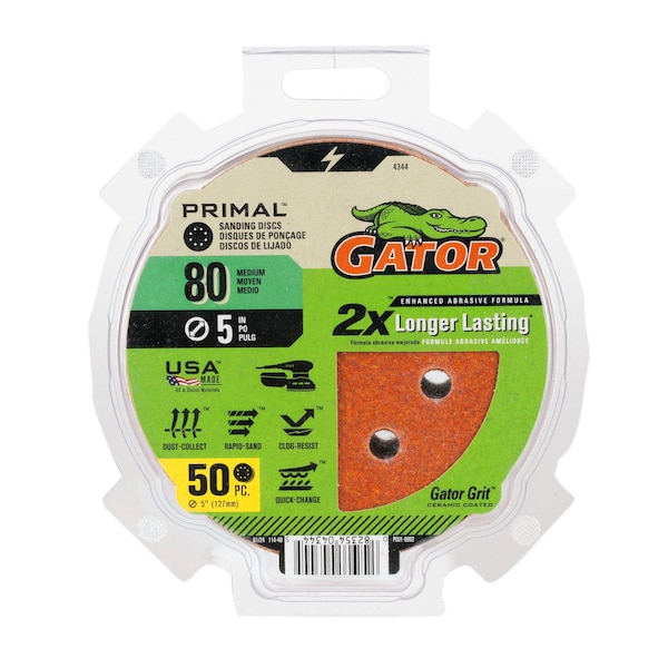 Gator Finishing 5" Red Resin Random Orbit Sander Hook and Loop Discs, 80 Medium Grit Remove 4344 - main