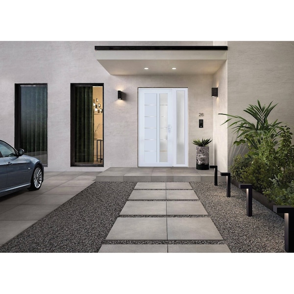 Vdomdoors Front Exterior Prehung FiberGlass Door Frosted Glass / Manux 8088 White Silk / Sidelight Exterior W MANUX8088EXD-WS-W36+12 x H80-LH - main
