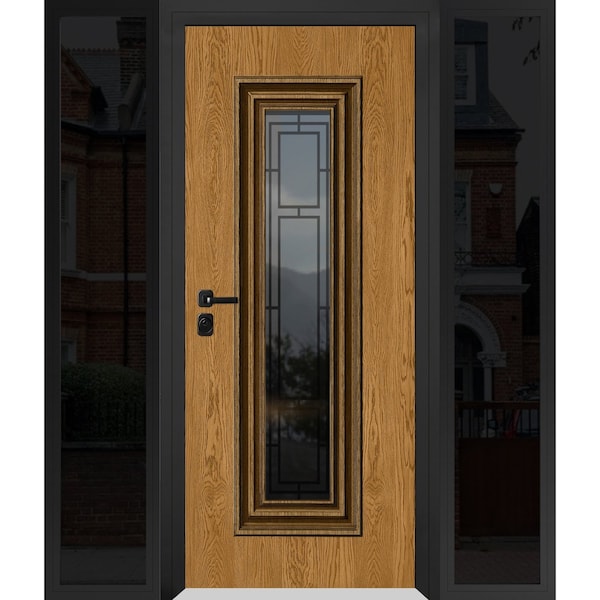 Vdomdoors Steel Door Ballucio 6644 Natural Oak Black 2 Side Exterior Windows Sidelites/ Entry Door Painted W1 BALLUCIO6644EXD-OAKB-W14+36+14xH80-RH-I - main