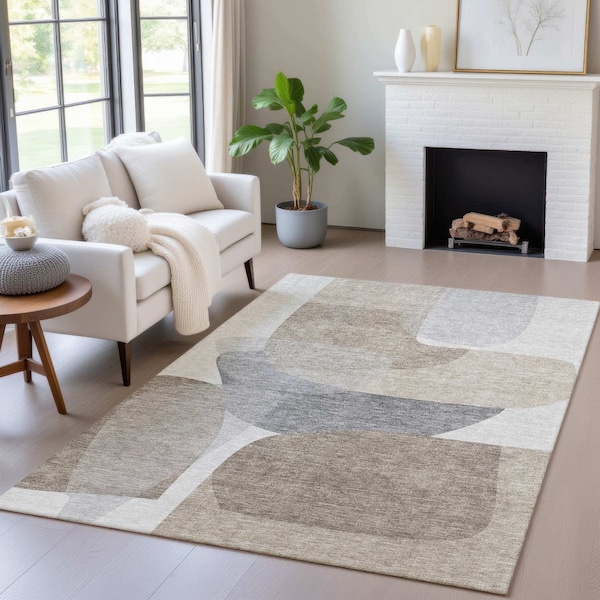 Homeroots 10' X 14' Taupe And Gray Abstract Washable Indoor Outdoor Area Rug 632196 - main