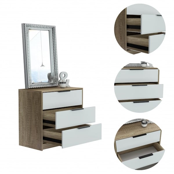 Homeroots 28" Brown And White Three Drawer Dresser 477804 - main