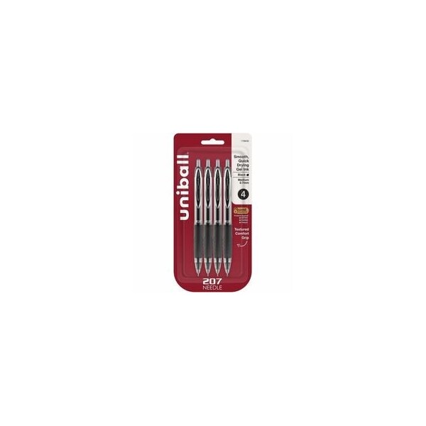 Uniball TM 207 Needle Gel Pens - 0.7 mm Medium Needle Pen Point - Refillable - Retractable - Black, 6PK 1738430 - main