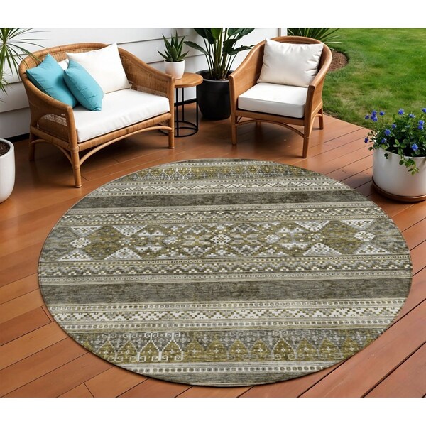 Homeroots 8' Taupe Beige And Ivory Round Southwestern Washable Indoor Outdoor Area Rug 582868 - main