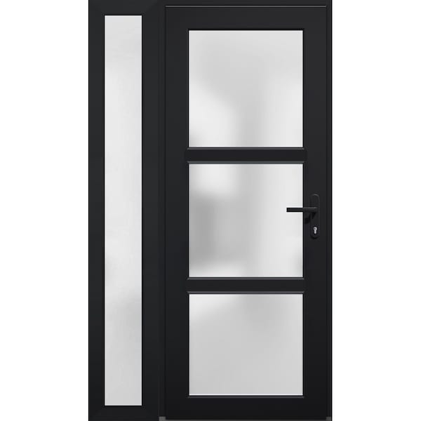 Vdomdoors Front Exterior Prehung FiberGlass Door Frosted Glass / Manux 8552 Matte Black / Sidelight Exterior MANUX8552EXD-BLK-W30+12 x H80-LH - main