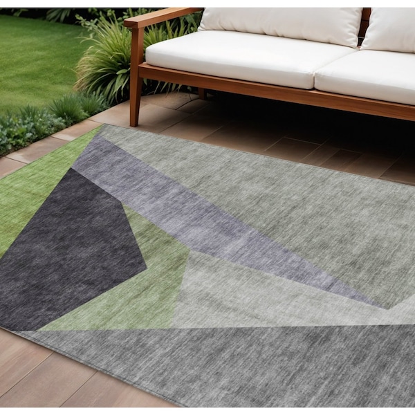 Homeroots 10' X 14' Sage Green And Charcoal Abstract Washable Indoor Outdoor Area Rug 582889 - main