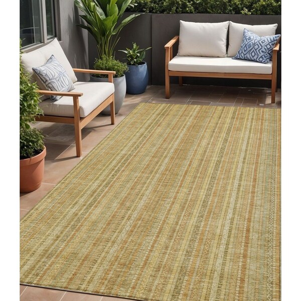 Homeroots 5' X 8' Wheat Gold And Beige Striped Washable Indoor Outdoor Area Rug 616413 - main