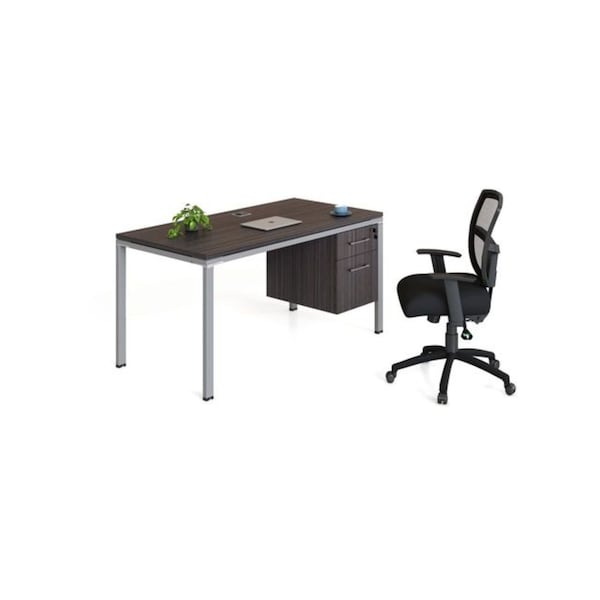 Boss Office Products BOSS 60" x 24" Driftwood Finish Desk Top, Silver Steel Frame with File Drawers SGS5002-101 - main