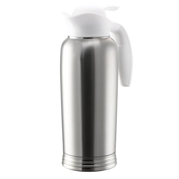 Service Ideas ErgoServ 1-Liter Stainless Vacuum Insulated Creamer, Push Button Lid in Brushed Stainless and White 10-00744-WH0 - main
