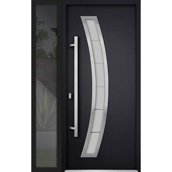 Vdomdoors Steel Door Deux 6500 Black Sidelight Exterior Window Stainless Inserts Single Modern Painted-W36+14 DEUX6500EXD-BLK-W36+14 x H80-Right-hand Inswing - main