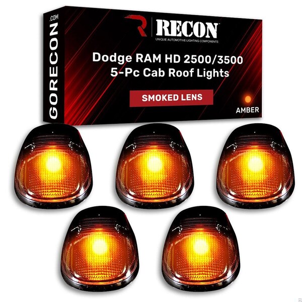Recon Truck Accessories 99-02 RAM CAB ROOF LIGHTS SMOKE LENS BLACK BASE AMBER LED BULBS W/OUT WIRING (5PC) 264145BK - main