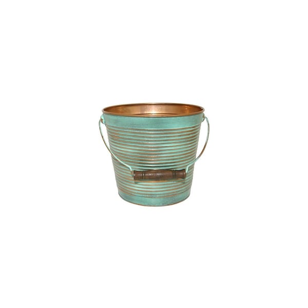 Robert Allen Planter With Handle, Vintage Copper Ribbed Metal, 10 In. MPT01760 - main