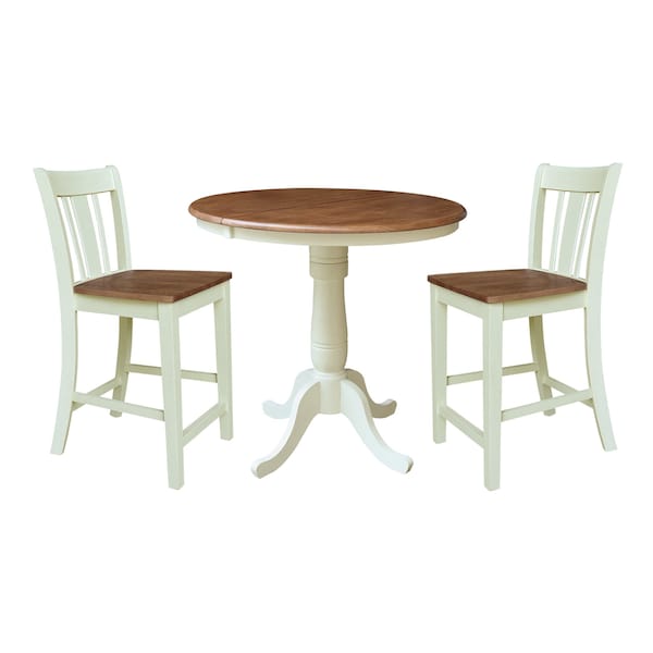 Whitewood Industries Rectangular Fixed Top Extension Pedestal Dining Table W/ 2 Counter Height Stools, 36 in W, 48 in H K79-36RXT-6B-S102-2 - main
