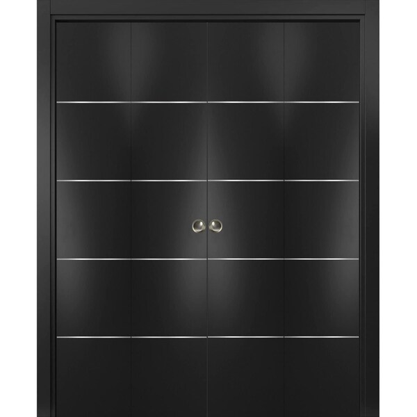 Sartodoors Sliding Closet Double Bi-fold Doors, Planum 0020 Matte Black, Sturdy Tracks Moldings Trims Hardware PLANUM0020DBF-BLK-96 x 80 (4* 24x80) - main