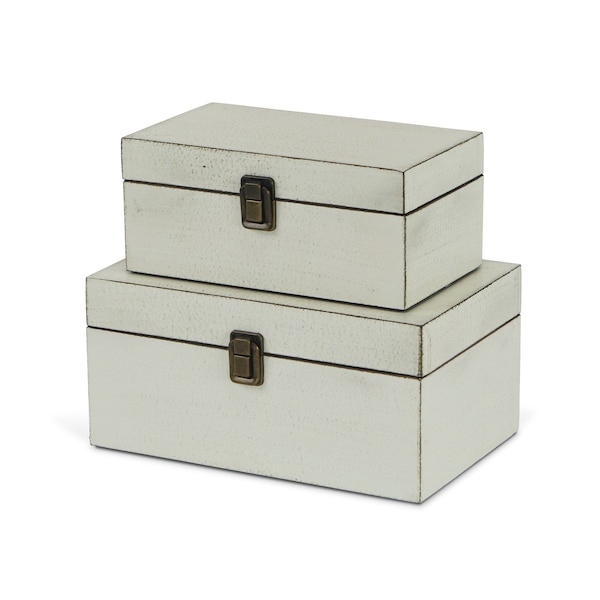 Homeroots Set of Two Off White Solid Wood Box With Lid, 2PK 489395 - main