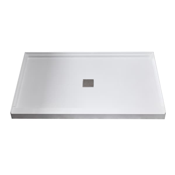 Anzzi Alexander 60 in. L x 36 in. W Alcove Shower Pan Base w/ Center Drain in Glossy White Marine Acrylic SB-AZ106C - main