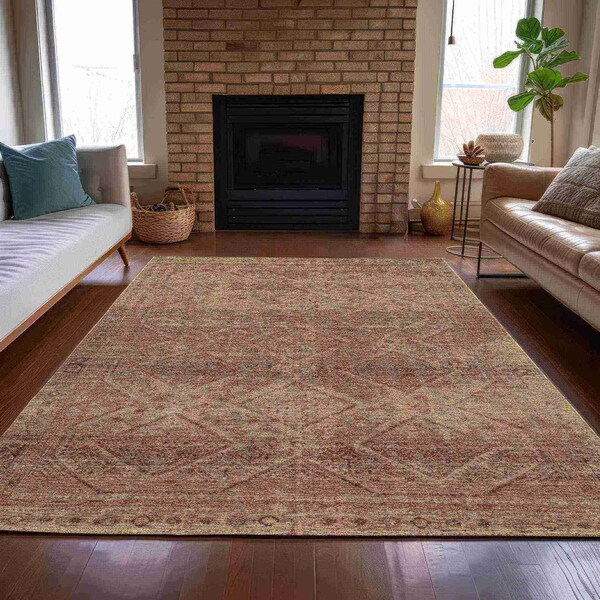 Homeroots 3' X 5' Khaki And Beige Geometric Washable Indoor Outdoor Area Rug 630501 - main