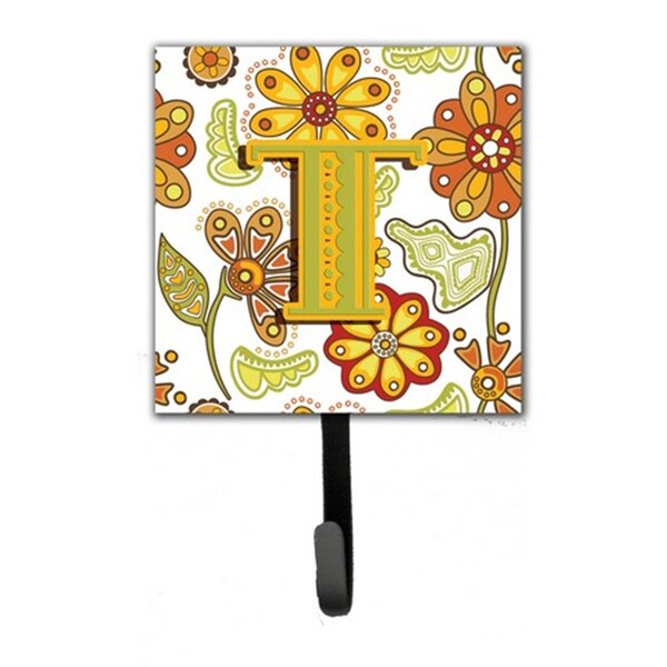 Carolines Treasures Letter T Floral Mustard And Green Leash and Key Holder CJ2003-TSH4 - main
