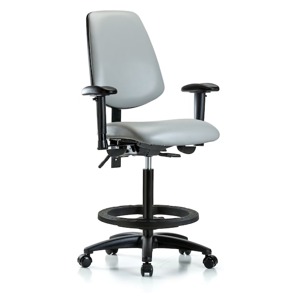 Blue Ridge Ergonomics High Bench Chair Adjustable Arms, 26" to 35" Height, Vinyl, Dove BR-VHBCH-MB-RG-T1-A1-BF-RC-8567 - main