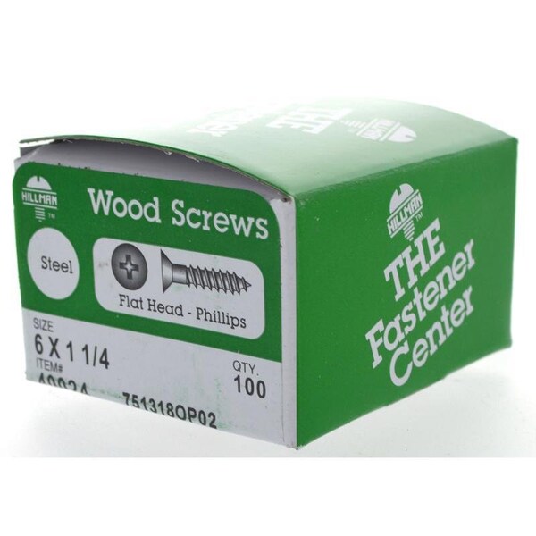Hillman No. 6 X 1-1/4 in. L Phillips Zinc-Plated Coarse Wood Screws, 100PK 40024 - main