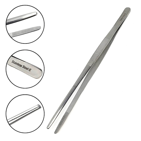 A2Z Scilab Culinary Tweezers, Blunt Serrated Jaws, 10 Inch, Stainless Steel Tongs A2Z-ZR1035 - main