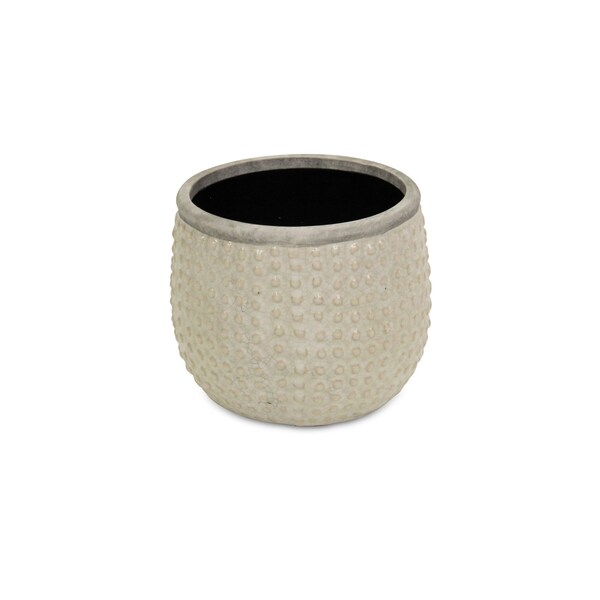 Homeroots 6in Beige Dot Ceramic Indoor Outdoor Round Pot Planter 487419 - main
