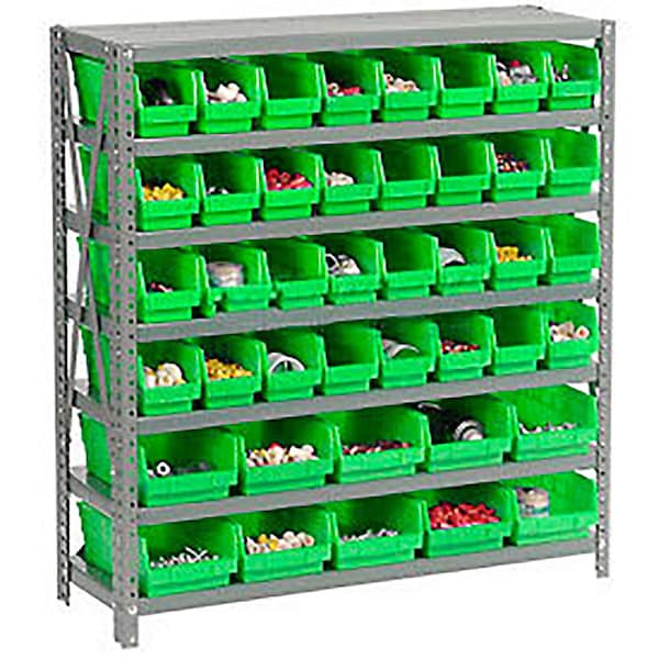 Global Industrial Steel Shelving - Total 42 4"H Plastic Shelf Bins Green, 36x18x39-7 Shelves 603437GN - main