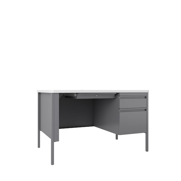 Hirsh Right-Hand Single Pedestal File Office Desk, 30 in D X 29.5 in H, 48 in W X Platinum / White 22643 - main