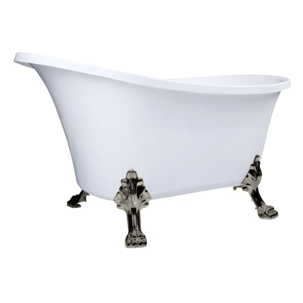 Kingston Brass 51" Acrylic Oval Double Slipper Clawfoot Tub, No Faucet Drillings, Glossy White/Brushed Nickel VTND512824WAC8 - main