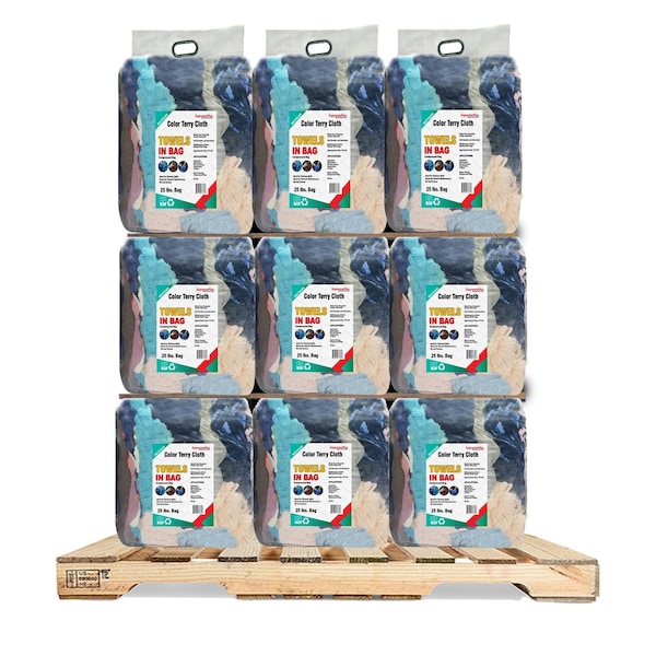 Supremeplus Recycled Color Terry Towel Cleaning Rags, 1000 lbs. Pallet, 40 x 25 lbs. Bags, 40PK SP-8544 - main