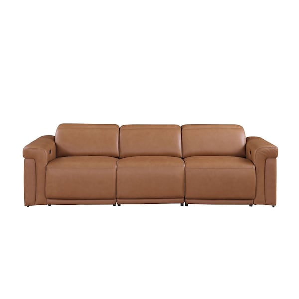 Homeroots 100" Chestnut Top Grain Leather Reclining Metal USB Sofa 720358 - main