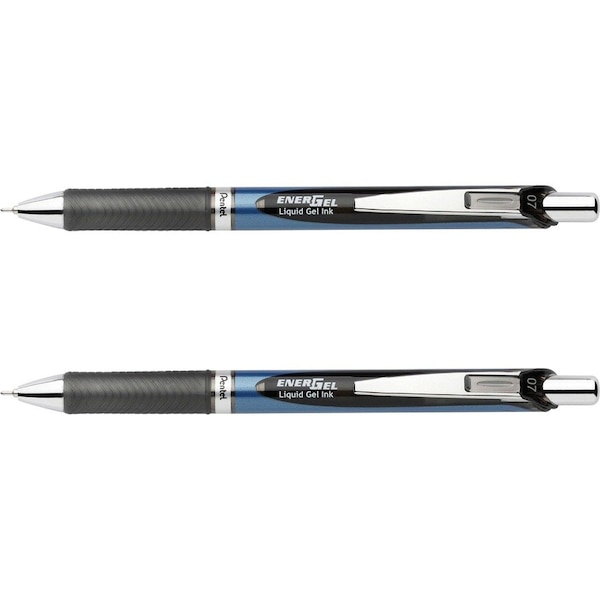 Pentel EnerGel Retractable Gel Pen, Refillable, Metal Tip, 0.7mm, Black Ink, 2/Set BLN77BP2A - main