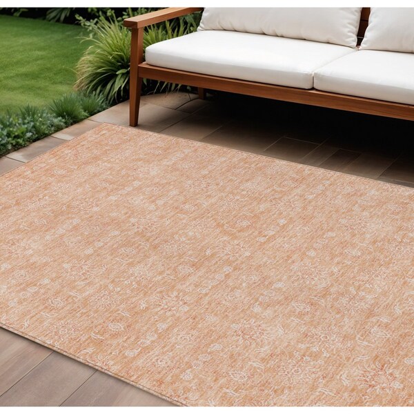 Homeroots 10' X 14' Peach And Ivory Floral Washable Indoor Outdoor Area Rug 582367 - main