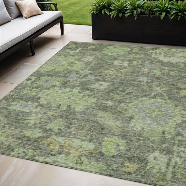 Homeroots 5' X 8' Fern Green And Olive Green Floral Washable Indoor Outdoor Area Rug 604121 - main