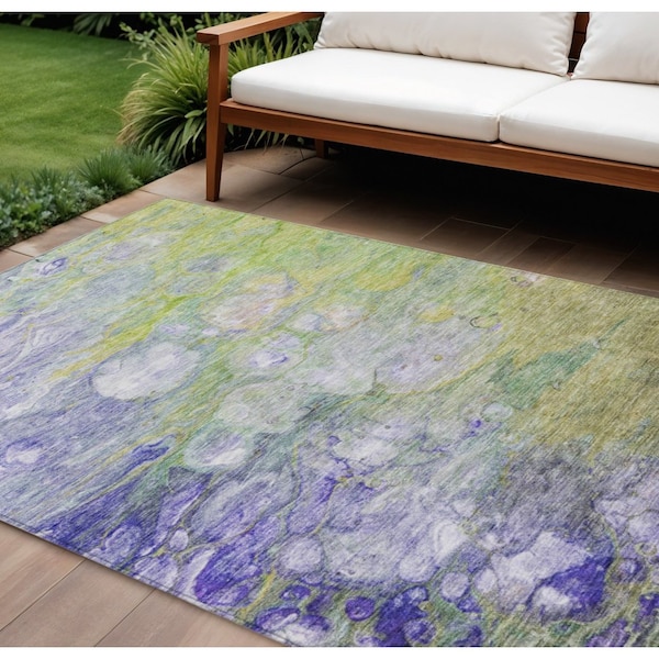 Homeroots 10' X 14' Artichoke Green Purple And Lilac Abstract Washable Indoor Outdoor Area Rug 582151 - main