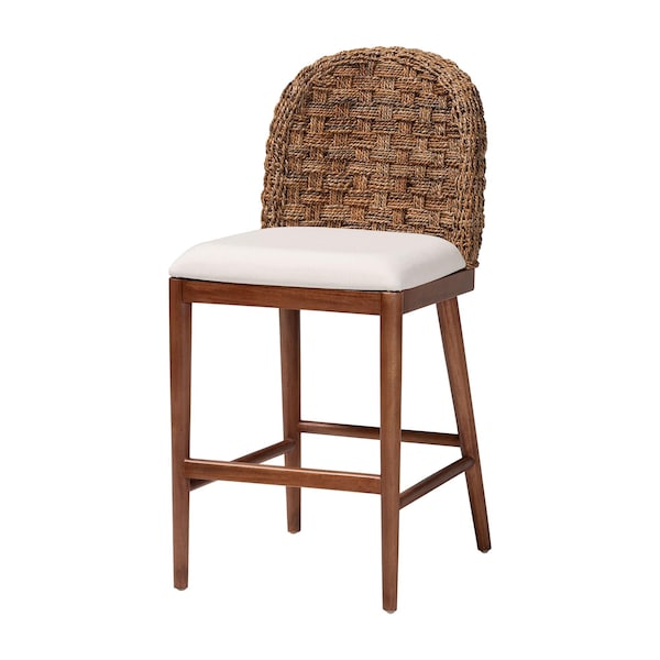 Baxton Studio bali & pari Denver Modern Bohemian Walnut Brown Finished Acacia Wood and Seagrass Counter Stool 239-13365-ZORO - main