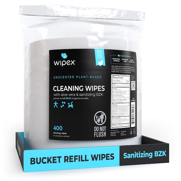 Wipex Plastic-Free Sanitizing Wipes 400ct Bucket Refills, Antiseptic Hand Wipes for Gym & Fitness WX72162BRB - main